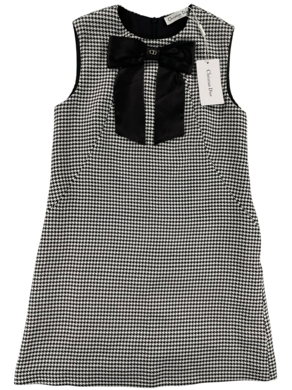 Christian Dior Houndstooth Dress Black/White Bow Detail AUTHENTIC Size 4 $3500